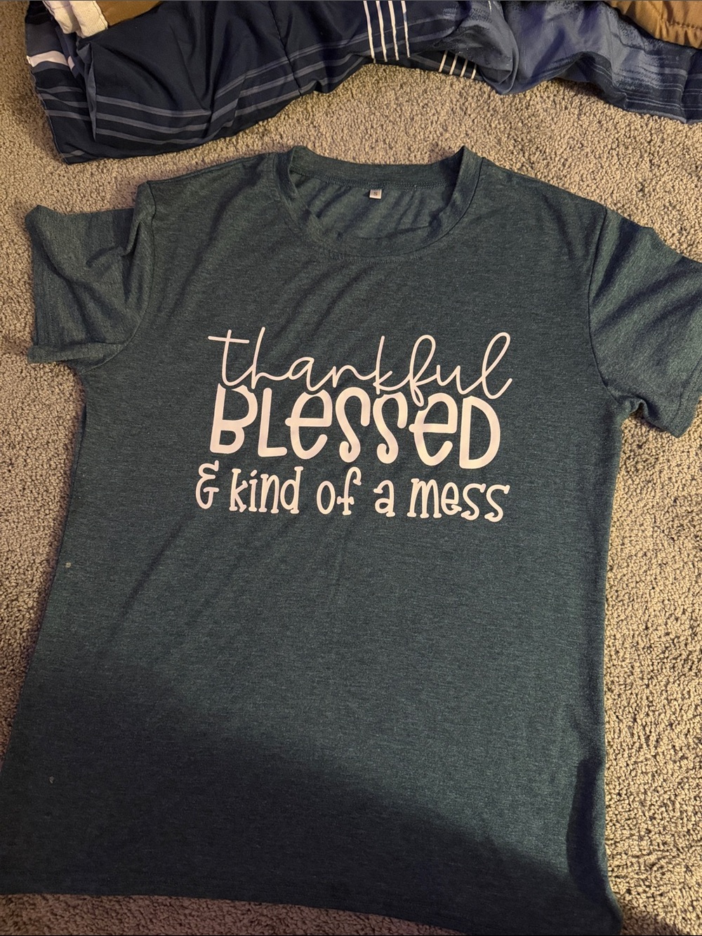 Thankful Blessed Graphic women’s Tee - Teal with White Print